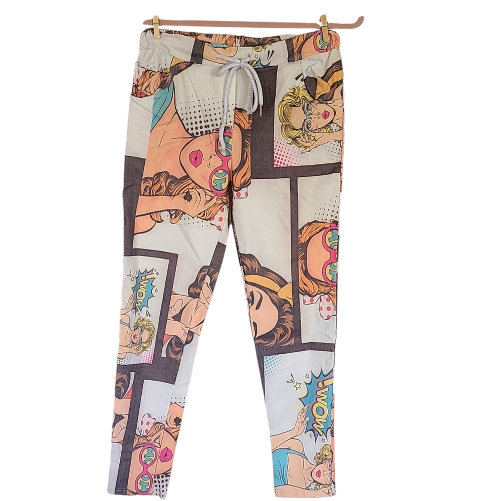 Italian athletic Pants Art to wear Comics newspaper